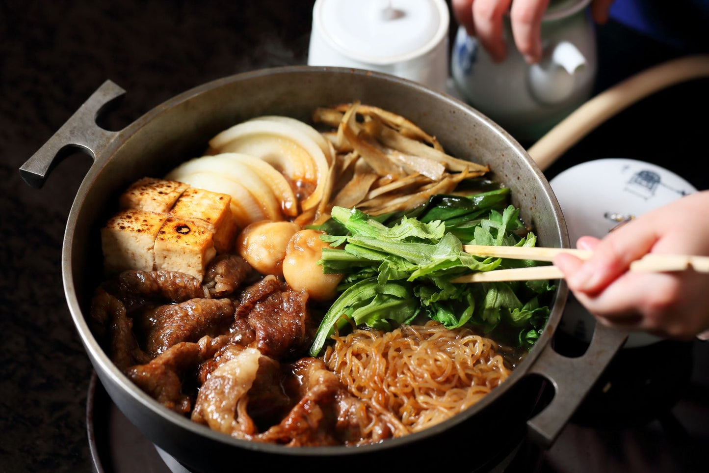 国産黒毛和牛A5ロースすき焼きセット450g(3~4人前)