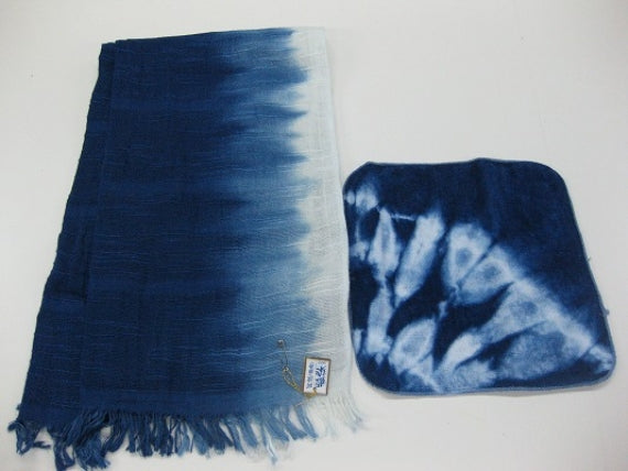 藍染かわり織ストール・タオルハンカチセット