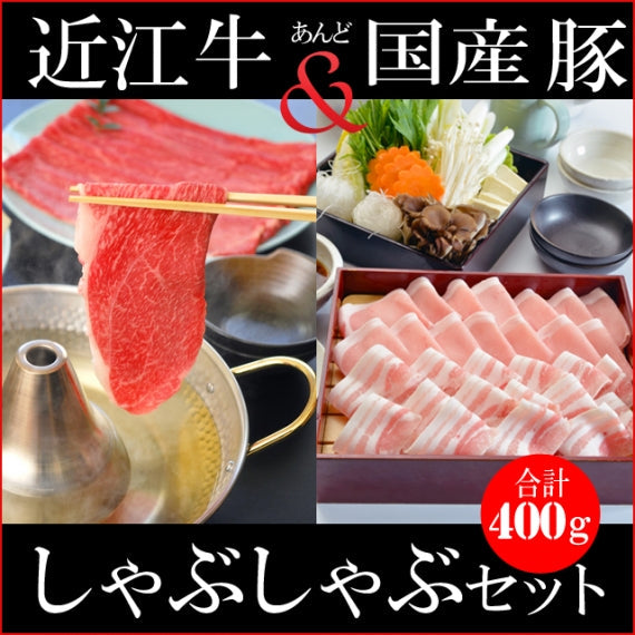 【化粧箱入り】合計400g胡麻だれプレゼント!近江牛赤身200g、豚バラ100g、豚ロース100gしゃぶしゃぶセット(2~3人前)<冷凍便>【精肉・肉加工品】