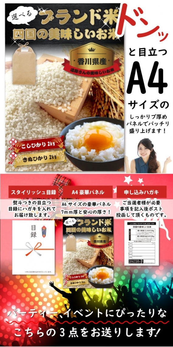 四国のおいしいお米目録 3500円ポッキリ A4 パネル 目録付 2次会 景品 目録 お歳暮 ギフト 食品 プレゼント 女性 男性 お祝い 新生活