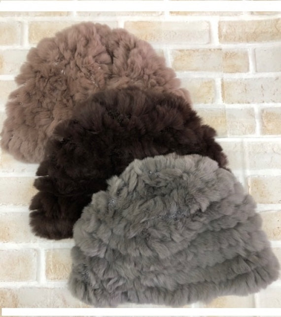 レッキスラビットファー帽子 02.グレー