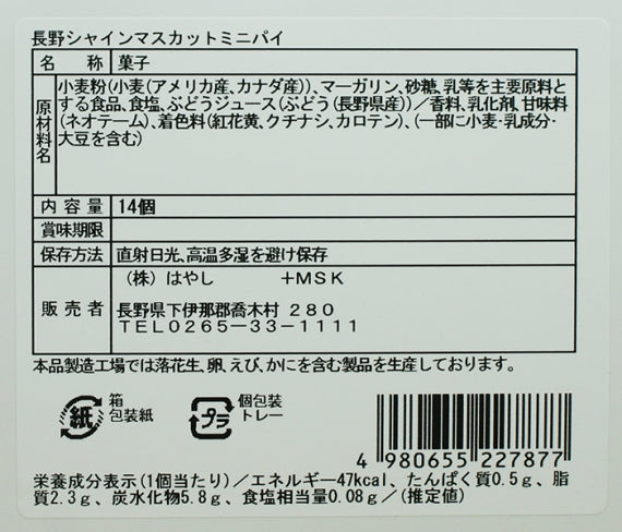 長野シャインマスカットミニパイ14個入 信州長野林檎お菓子りんごお土産