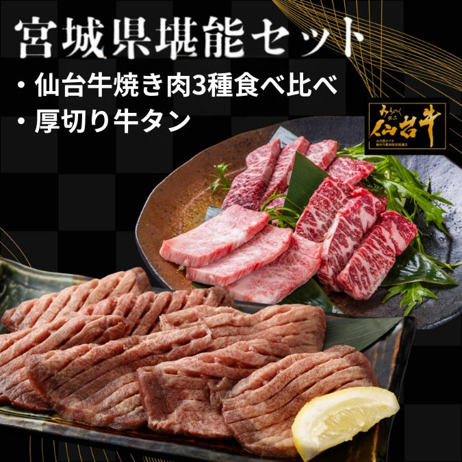 【宮城県堪能セット】仙台牛焼き肉3種食べ比べ 厚切り牛タン塩味