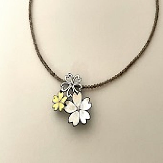象嵌 透かし桜 ペンダントブローチ