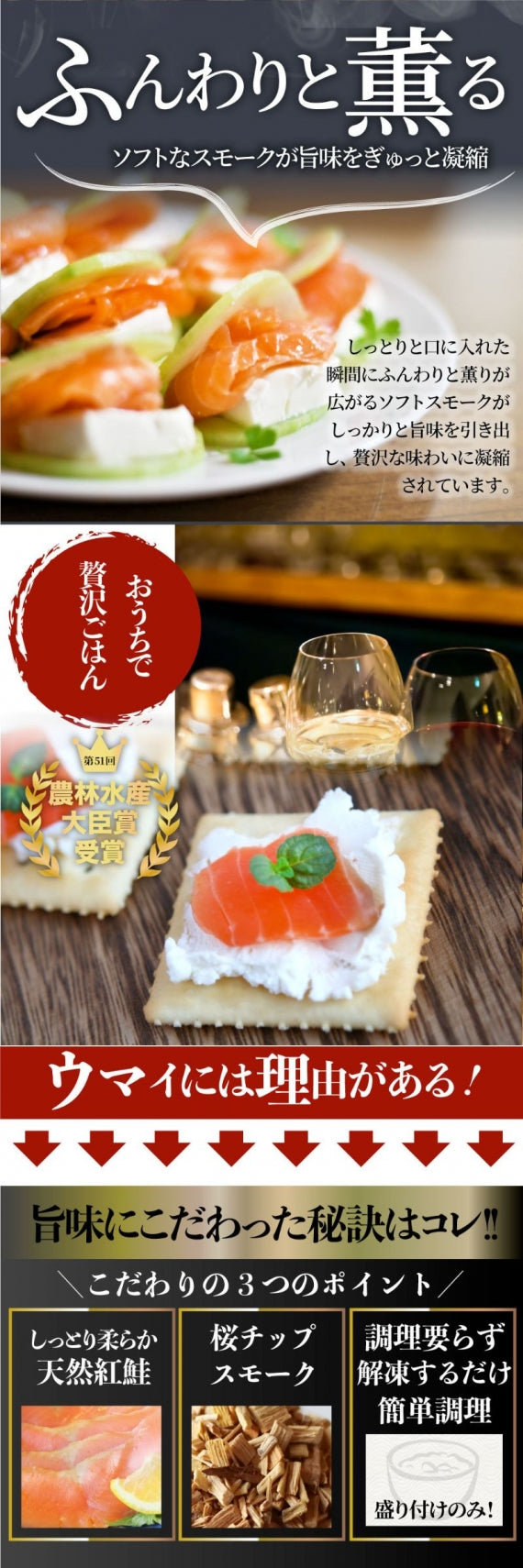 スモークサーモン 農林水産大臣賞受賞 刺身 おつまみ 酒の肴 10個セット 業務用 サーモン 魚 魚介 プレゼント 通販