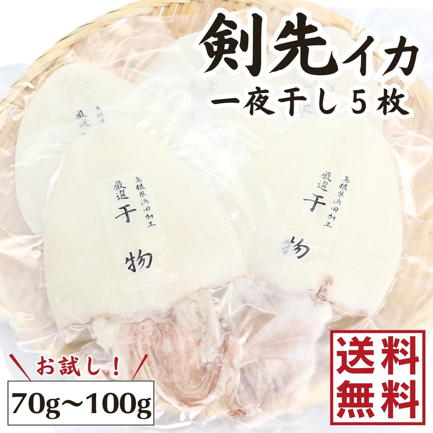 【送料無料】島根県産剣先イカ一夜干し　5枚セット