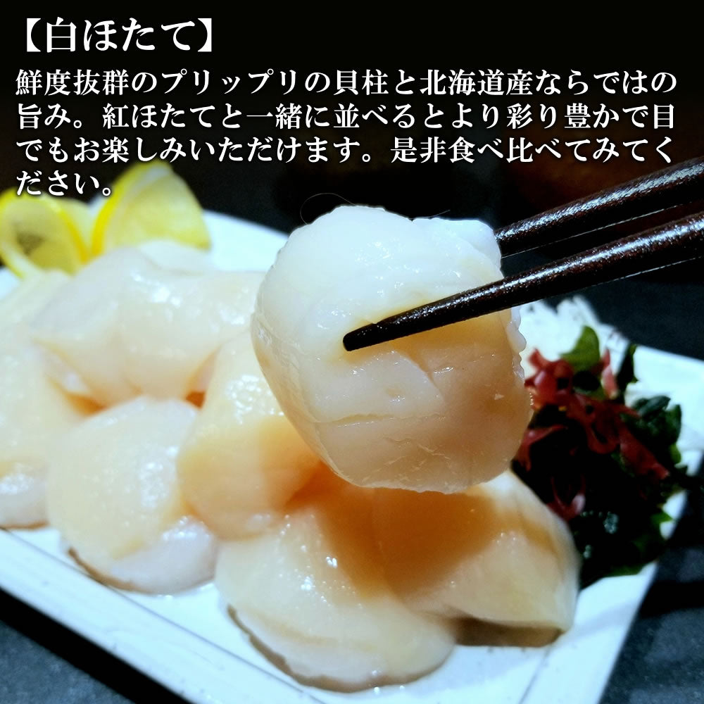 帆立＆ボイルエビ紅白セット　帆立(白)250g・帆立(赤)250g・ボイルエビ(白)10尾入・ボイルエビ(赤)10尾入 送料無料※沖縄は別途