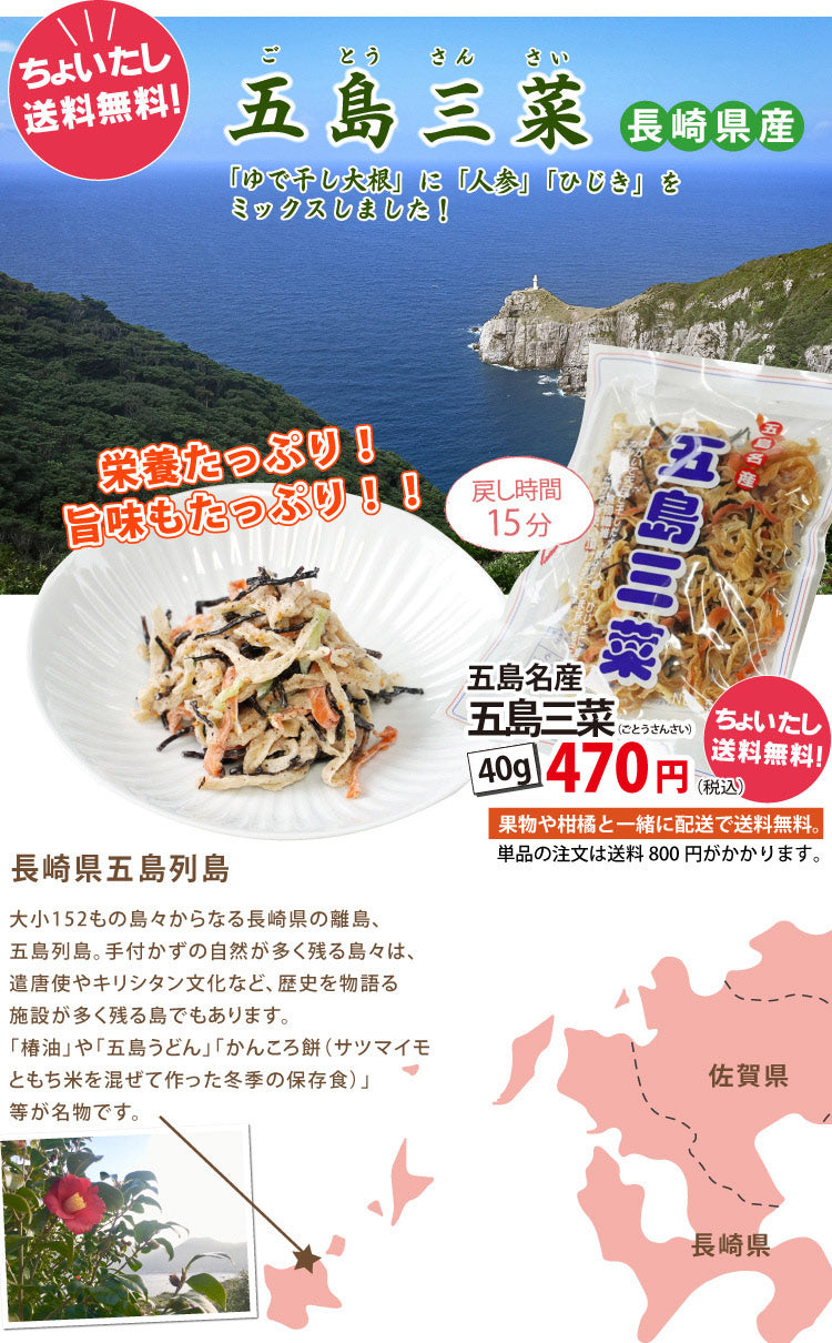 【他の商品にちょい足しで送料無料】旨味も栄養たっぷり！五島三菜（40ｇ）＜長崎県産＞