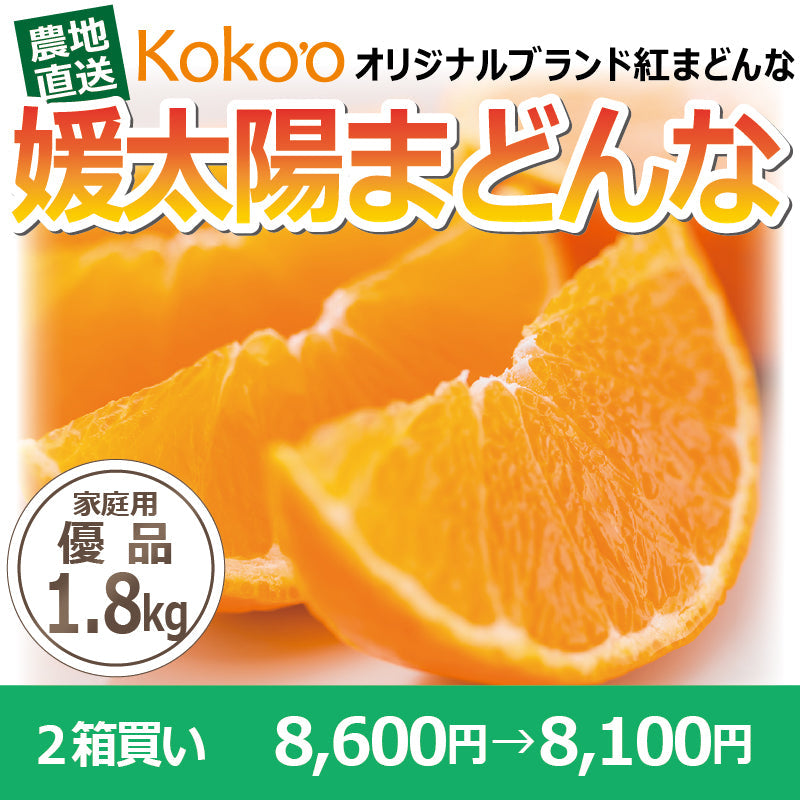 ※今季販売終了※【送料無料】高級ブランドかんきつ「媛太陽まどんな」〈家庭用・優品/小箱〉約1.8kg（L～4L/約4～9玉）