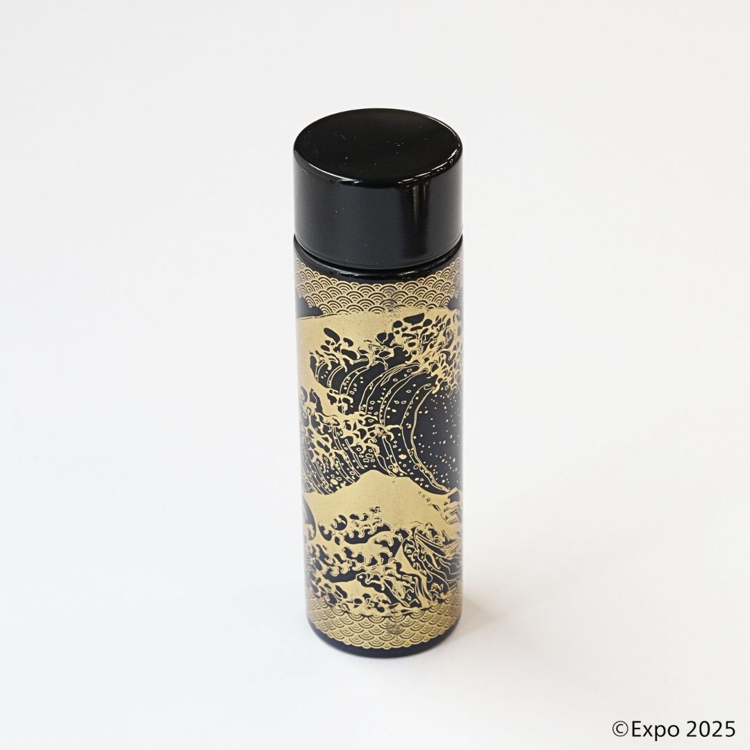 【万博】★コールセンター用★EXPO2025 公式ロゴ  山中塗 ステンレスボトル 葛飾北斎 黒×紺 140ml