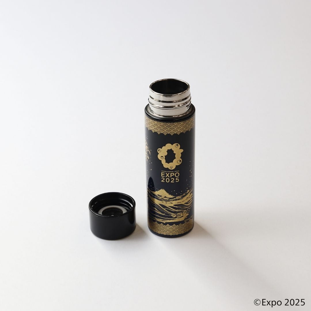 【万博】★コールセンター用★EXPO2025 公式ロゴ  山中塗 ステンレスボトル 葛飾北斎 黒×紺 140ml