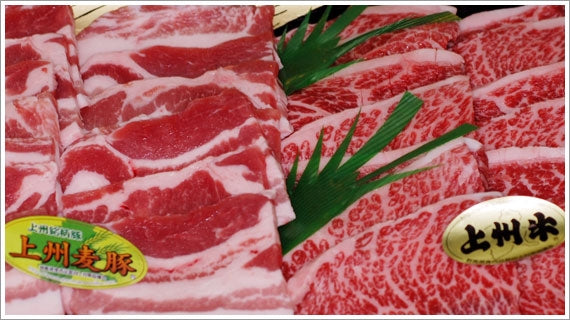 上州牛(カルビ肉・300g)、上州麦豚(バラ肉・300g)　焼肉セット 600ｇ