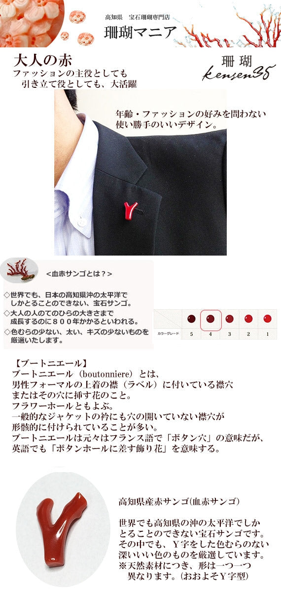 【高知県産血赤珊瑚】大人の男は、赤が似合う☆血赤サンゴのブートニエール