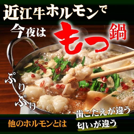 【自宅用・パック】近江牛モツ鍋セット3～4人前　近江牛ホルモン・豚バラ各300g・いちおししょうゆ鍋スープ付《冷凍便》