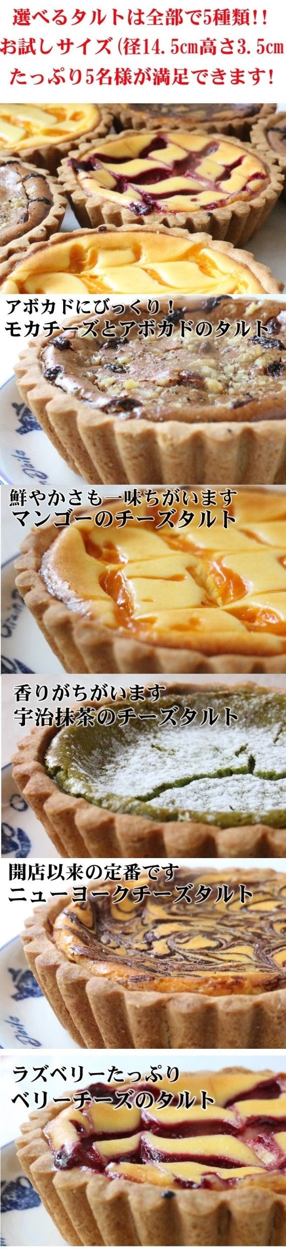 意外に大きい!だからお得なお試しサイズ３～５人数用「チーズタルト」5種類から選べます!