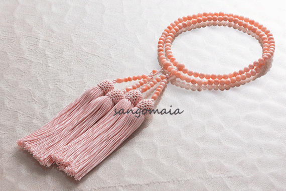 【親から子へ子から孫へ代々受け継がれる】１級珠厳選　ピンクサンゴの本連数珠