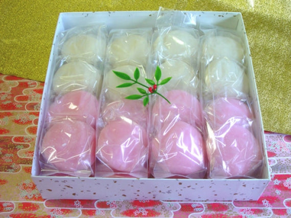 初誕生祝背負い餅（紅白餅小分け）と（1升1枚）の両タイプ各１セット計２箱