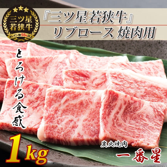 【送料無料】 『三ツ星若狭牛』リブロース(焼肉用)1kgセット[200g×5]　【特製醤油漬けタレ付き】 高級黒毛和牛　若狭牛 焼肉 福井特産〈冷凍便〉【お中元2023】【精肉・肉加工品】