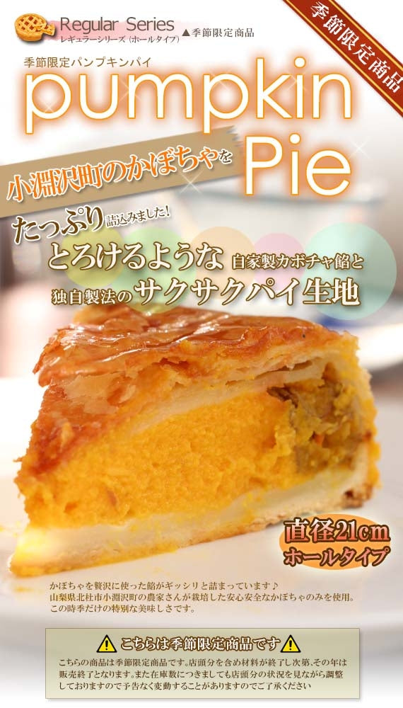【季節限定】●○北杜市小淵沢町のパンプキンパイ●○21ｃｍホール