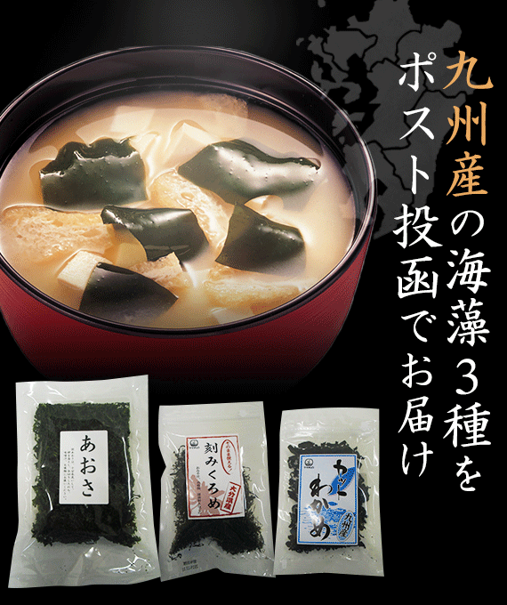 お味噌汁のお供　九州産海藻食べ比べ3点セット【送料無料】【ポスト投函】