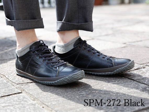 【SP-272 Black　スピングルSP-272　ブラック】　 柔らかくしなやかに足を包み込むレザースニーカー！定期的に油分を補給する事でより深みのある革へ変化を楽しむことができます！】【日本製ハンドメイドスニーカー　靴】【サイズ交換可能】