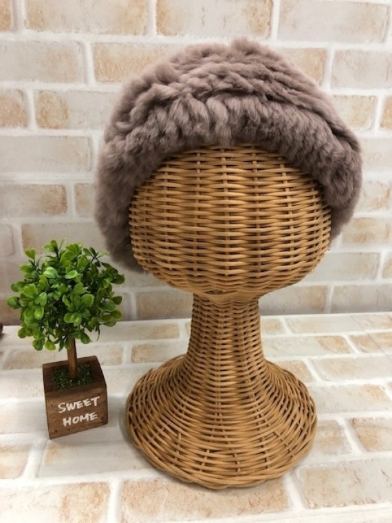 レッキスラビットファー帽子　０１．ナチュラルブラウン