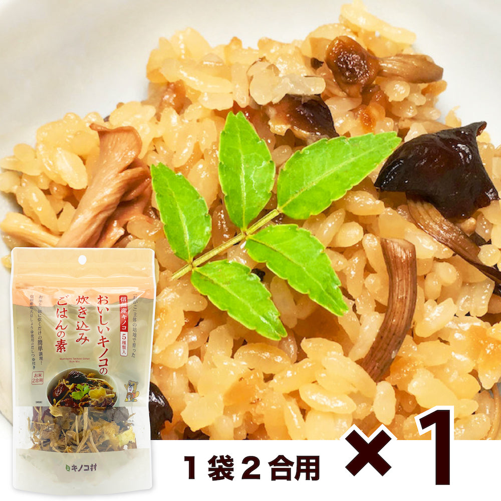 【お試し】信州キノコ村 おいしいキノコの炊き込みご飯の素　65ｇ(2合炊)×1袋【保存料・化学調味料無添加】【だしとしてアレンジ】【混ぜご飯・かやくごはん・炊込・おこわ】