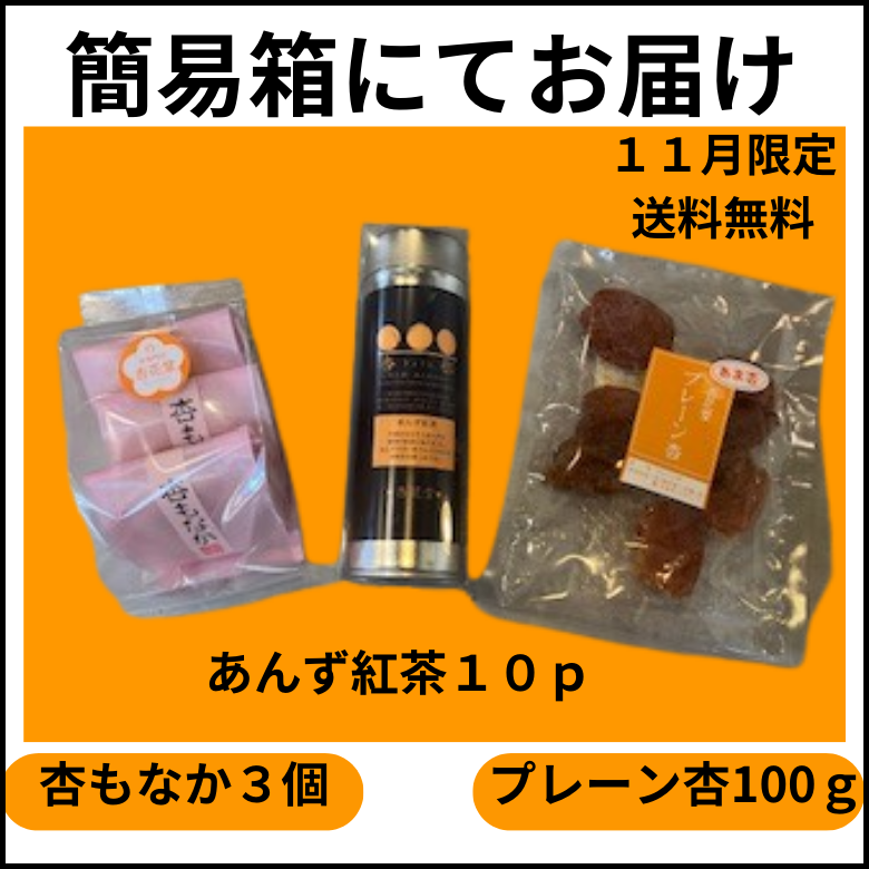 ●【１１月限定10セットのみ・送料無料・４７クラブ限定】【あんず紅茶・プレーン杏・杏もなか】【杏花堂人気３種セット】あんず紅茶１０ｐ★信州産あんずのドライフルーツ・プレーン杏（あま杏）１００ｇ★杏もなか３個入れ【送料無料＊沖縄のみ別途】