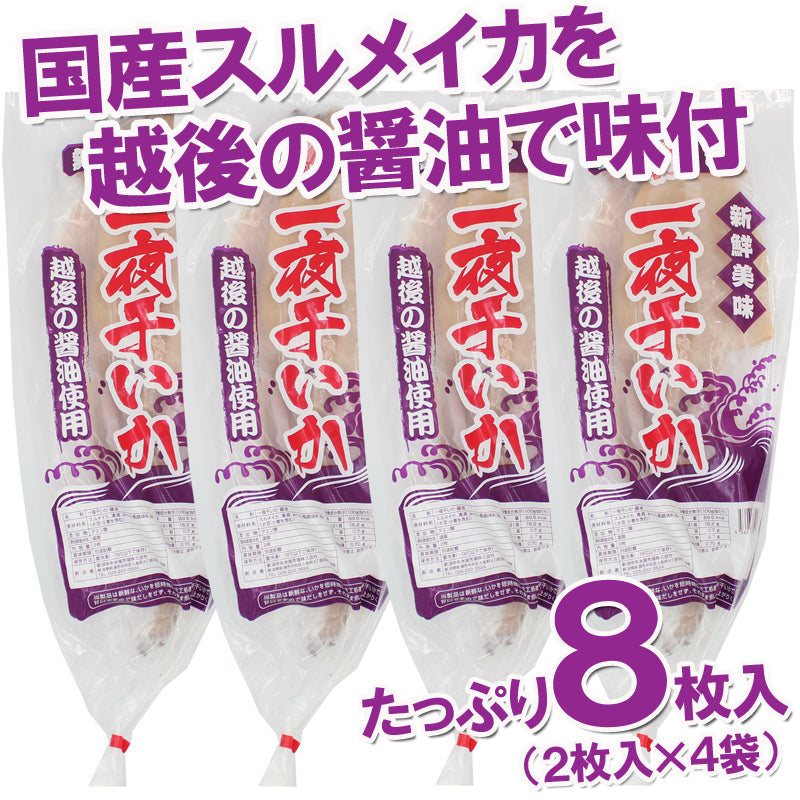 【送料無料】新潟名物 いか一夜干し 醤油味セット 2枚入×４袋 ギフト 2025 海鮮問屋 見田元七商店