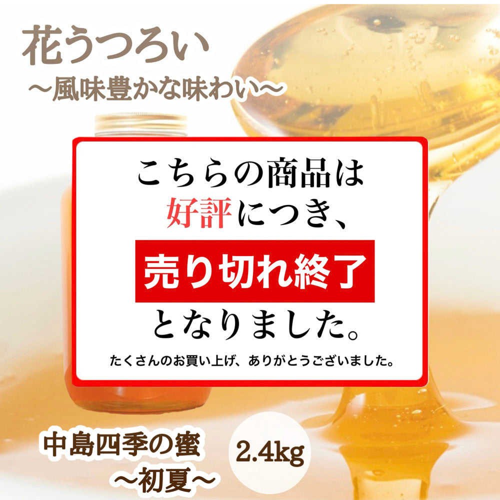 はちみつ　令和7年度産　新蜜　花うつろい～風味豊かな味わい～　「中島四季の蜜～初夏～」 愛媛県産　松山中島産純粋ハチミツ　中島四季の蜜～初夏～　2.4kg