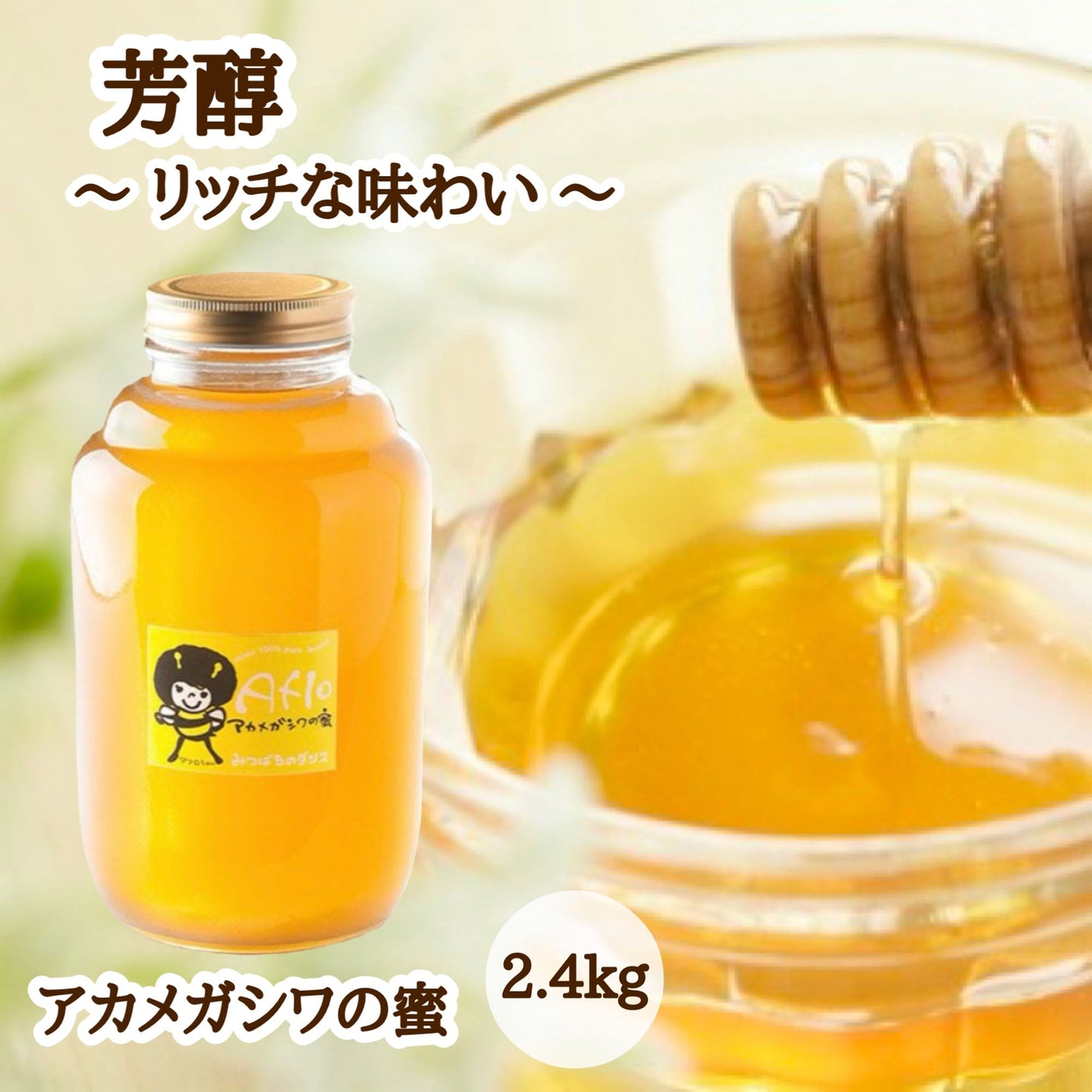 はちみつ　令和7年度産　新蜜　芳醇～リッチな味わい～　「アカメガシワの蜜」 愛媛県産　松山中島産純粋ハチミツ　アカメガシワの蜜　2.4kg