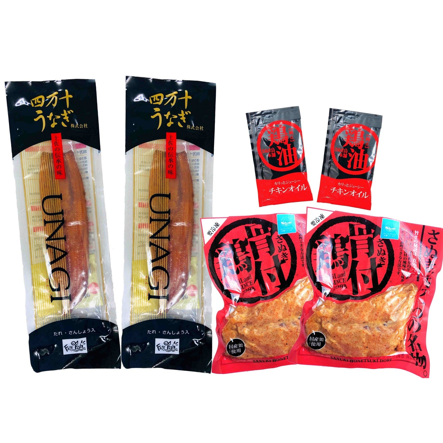 【冷凍便 送料込】土佐と讃岐の味自慢セット（四万十うなぎ蒲焼き＆さぬき骨付鶏）　/送料別途　/電子レンジで温めてフライパンで焼くだけ　/さぬきもう一つの名物　/香川郷土料理　/冷蔵食品　/ビールのお供　/お取り寄せグルメ /簡単調理　/惣菜　/鶏肉　/チキン　/骨付き鳥　/骨付鳥　/