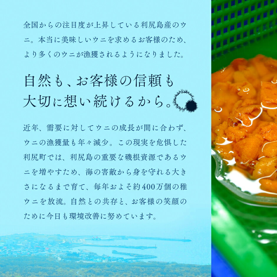 うに 北海道 利尻島産 生エゾバフンウニ 80g (うに丼1杯分) 【送料無料】内祝い 雲丹 無添加 生うに 塩水パック 塩水ウニ ギフト グルメ 食品 食べもの 海鮮 海鮮丼 寿司 贈り物 お取り寄せグルメ ミョウバン未使用
