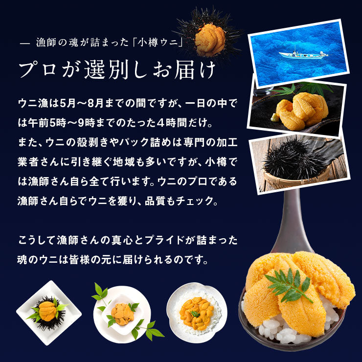 うに 北海道 小樽産 生キタムラサキウニ 100g【送料無料】雲丹 無添加 生うに 塩水パック 塩水ウニ ギフト グルメ 食品 食べもの 海鮮 海鮮丼 寿司 贈り物 お取り寄せグルメ ミョウバン未使用 ご飯のお供 ムラサキ キタムラサキ 高級