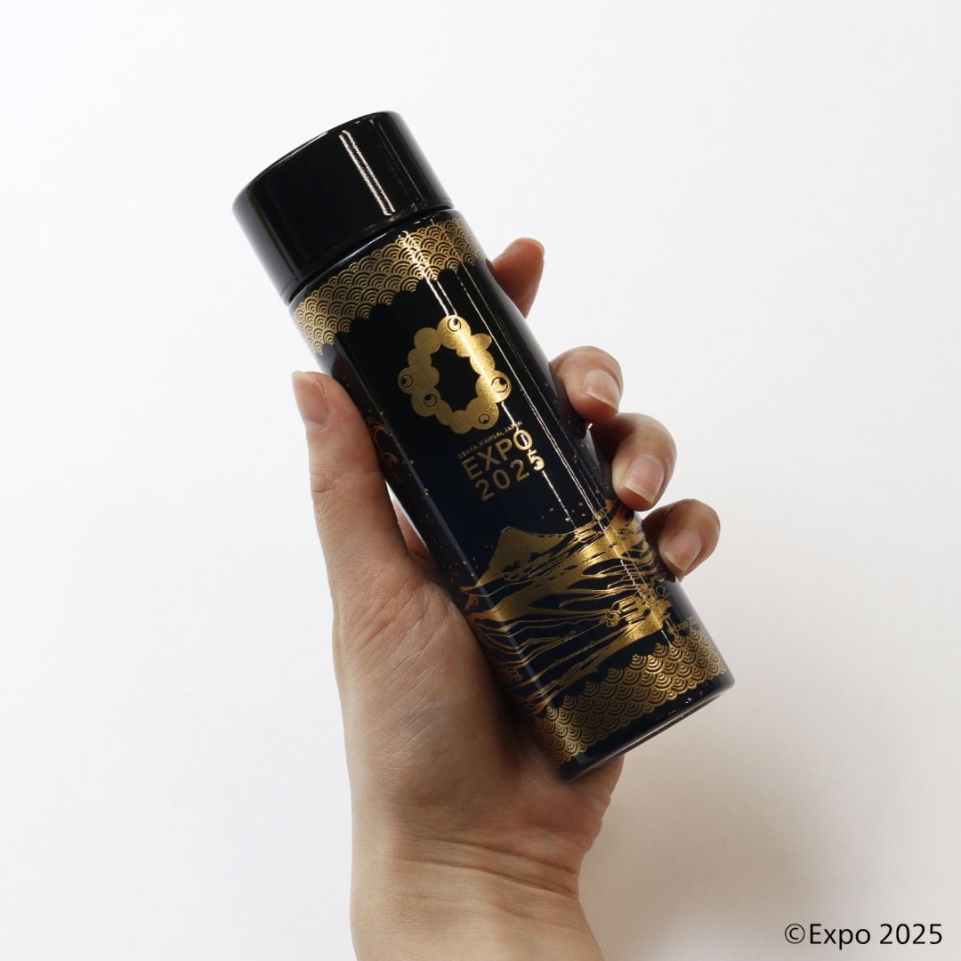 【万博】★コールセンター用★EXPO2025 公式ロゴ  山中塗 ステンレスボトル 葛飾北斎 黒×紺 140ml