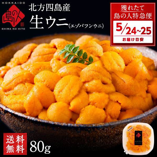 【5月24日～5月25日お届け】うに 北方四島産 無添加 天然生エゾバフンウニ 80g 【送料無料】