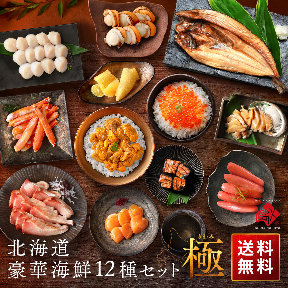 北海道 高級海鮮12点セット 極(きわみ)【ウニ・アワビ入り】【送料無料】