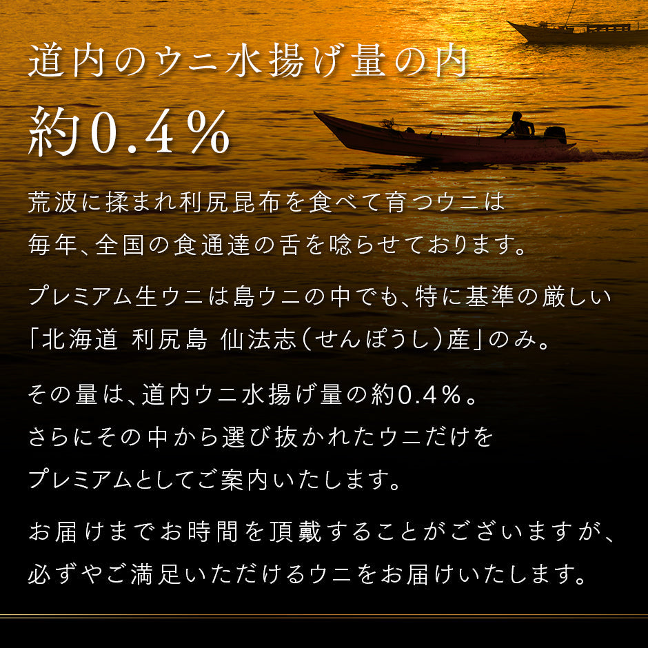 【新物予約】北海道 利尻島 仙法志産 プレミアム生キタムラサキウニ【送料無料】
