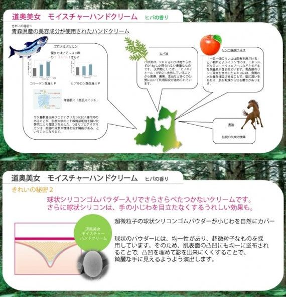モイスチャー ハンドクリーム 青森 プロテオグリカン 高保湿 美容成分 馬油 潤い スクワラン ヒアルロン酸 定形外郵便 道奥美女 みちのくびじょ【1027】
