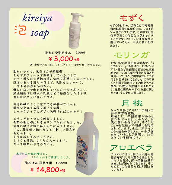 樹れいや 泡石けん　1000ml