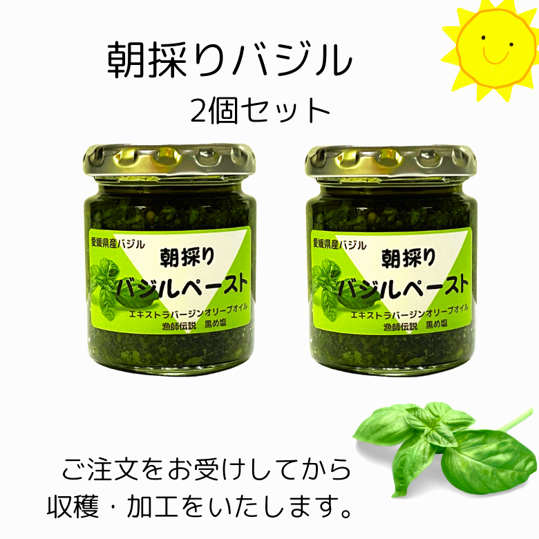 【送料込み・２個セット】愛媛バジルの「朝採りバジルペースト」　ご注文後に収穫・加工! 新鮮バジルにエキストラバージンオイル100％   （クール便）