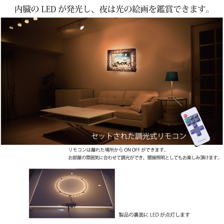 1500年の歴史をもつ「越前和紙」と「LED」の灯りが融合し、今までにない和紙アートの世界が誕生。毎日お家が光の美術館に！越前和紙を使った名画作品　横山大観「海潮四題･夏」照明付き絵画　間接照明アート