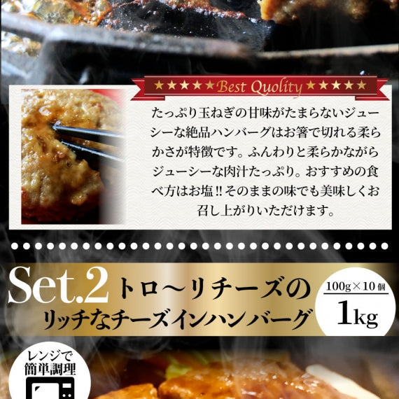 【お試し】福袋 ハンバーグ 食べ比べ 豪華 メガ盛り 2.2kg 2種セット (プレーン100g×12個、チーズイン100g×10個) 惣菜 クリスマス お弁当 業務用