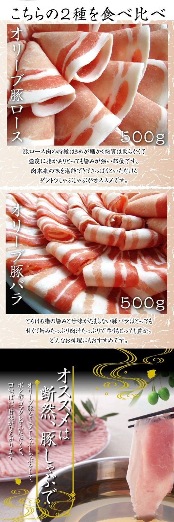 豚肉 肉 オリーブ豚 食べ比べ セット ロース バラ スライス しゃぶしゃぶ 1kg グルメ お歳暮 ギフト 食品 プレゼント 女性 男性 お祝い 新生活