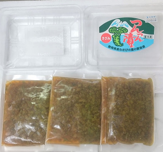 静岡県産のわさび茎の醤油漬　つんつん漬（刻み）【100g×3袋】食べやすく！使いやすい！※しらすと桜海老は付きません。