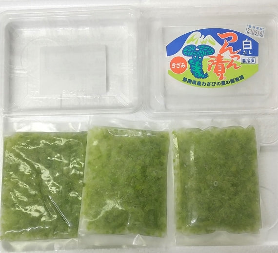 静岡県産のわさび茎の醤油漬　つんつん漬(白)（刻み）【100g×3袋】　　食べやすく！使いやすい！