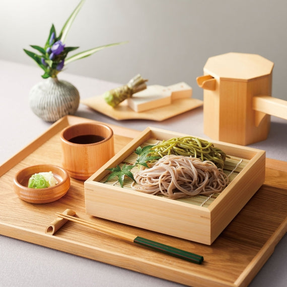 ひのき正角ざる(竹ス付)蕎麦器＜18.8×18.8×5.5cm＞ そばザル  積重可 #11200