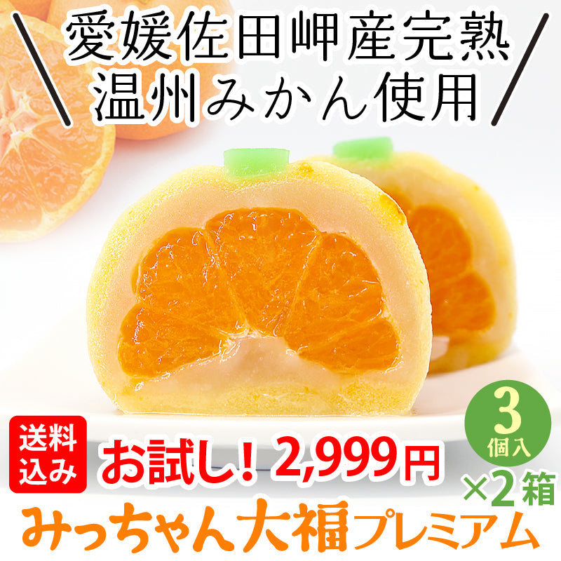 【お試し・送料込み】こんなのあるんだ大賞を受賞したみっちゃん大福のプレミアム版！愛媛産のみかんを包んだ みっちゃん大福プレミアム3個入り×2箱