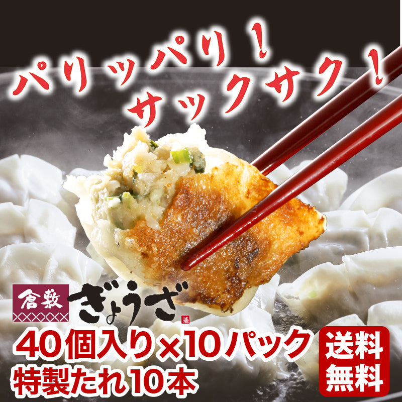 【送料無料】倉敷ぎょうざ40個入×10パックセット 特製たれ付き　