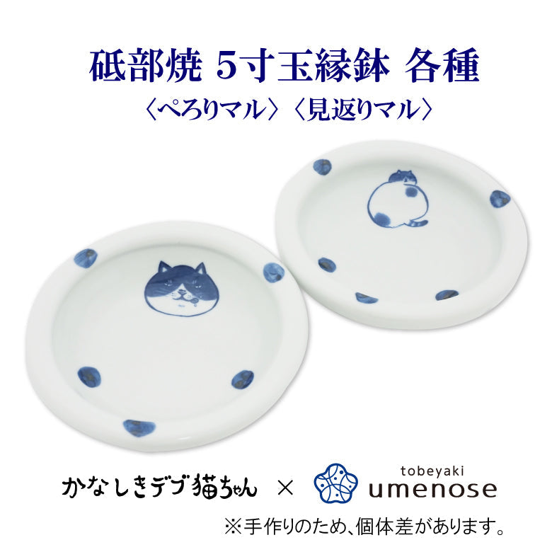 かなしきデブ猫ちゃん 砥部焼 5寸玉縁鉢 ＜ぺろりマル＞＜見返りマル＞